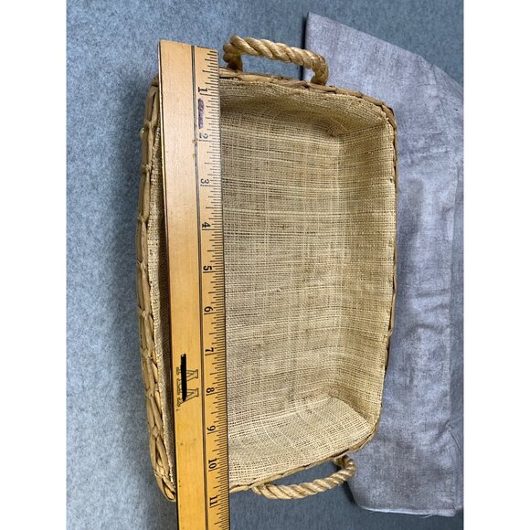 Vintage Handwoven Rattan Storage Basket With Floral Embellishments Handles 11x7 - Picture 7 of 11